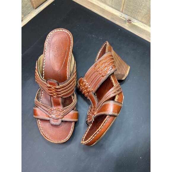 Frye Shoes - Frye Womens Brown Leather Woven Heel Sandals Size 8M Made In Brazil
